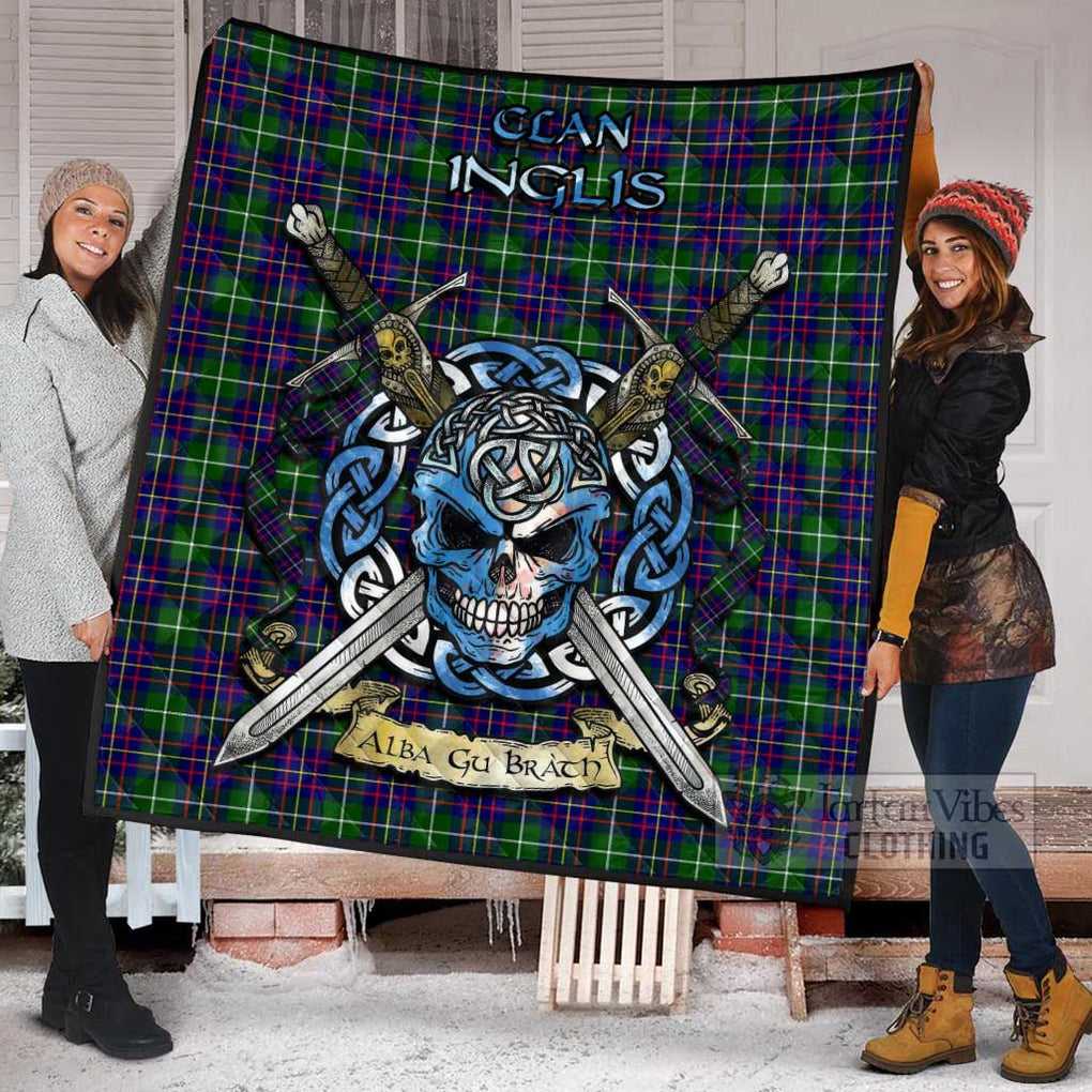 Tartan Vibes Clothing Inglis Tartan Quilt with Celtic Skull Alba Gu Brath Style