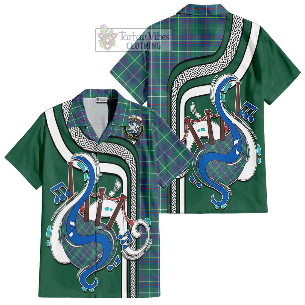 Inglis Ancient Tartan Short Sleeve Button Shirt with Epic Bagpipe Style Kid - Tartanvibesclothing Shop