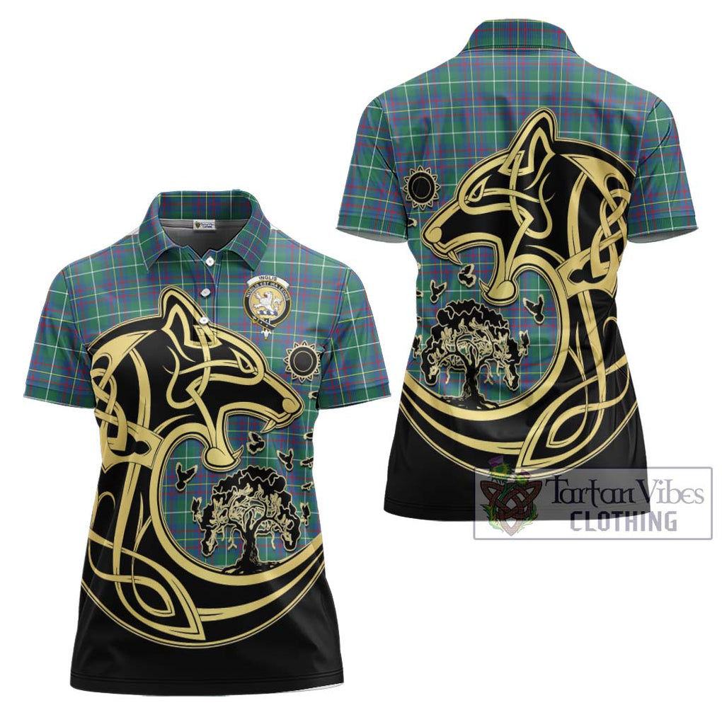 Inglis Ancient Tartan Women's Polo Shirt with Family Crest Celtic Wolf Style Women - Tartanvibesclothing Shop