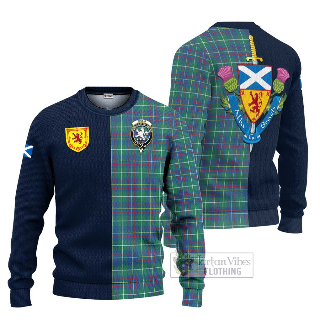 Tartan Vibes Clothing Inglis Ancient Tartan Knitted Sweater with Scottish Lion Royal Arm Half Style