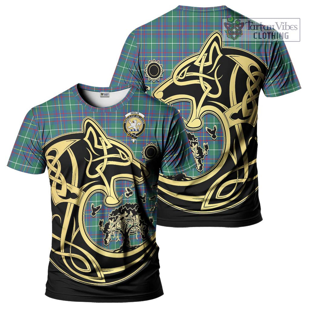 Inglis Ancient Tartan T-Shirt with Family Crest Celtic Wolf Style Kid's Shirt - Tartan Vibes Clothing