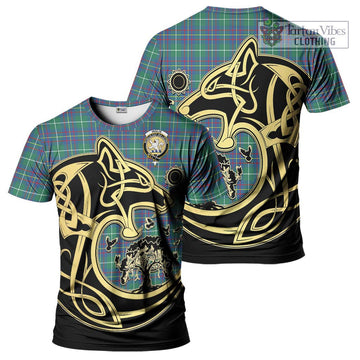 Inglis Ancient Tartan T-Shirt with Family Crest Celtic Wolf Style