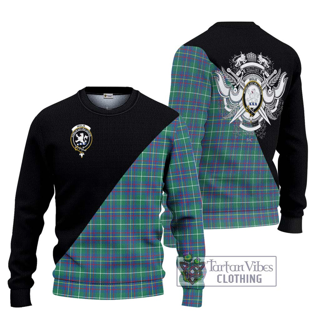 Inglis Ancient Tartan Knitted Sweater with Family Crest and Military Logo Style Unisex - Tartanvibesclothing Shop