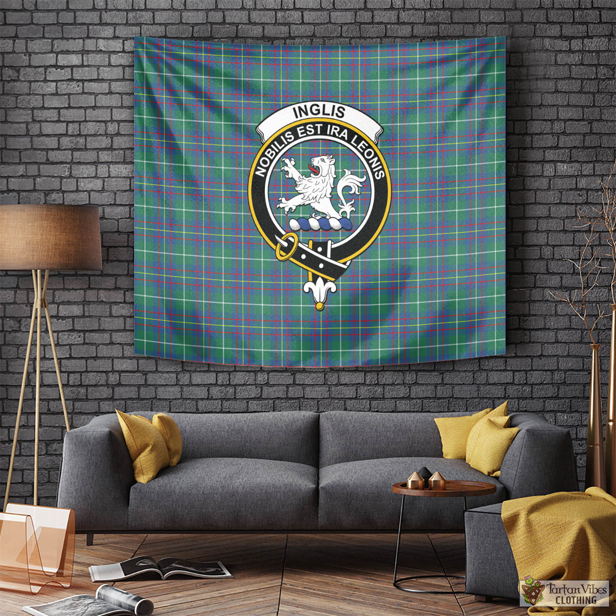 Tartan Vibes Clothing Inglis Ancient Tartan Tapestry Wall Hanging and Home Decor for Room with Family Crest