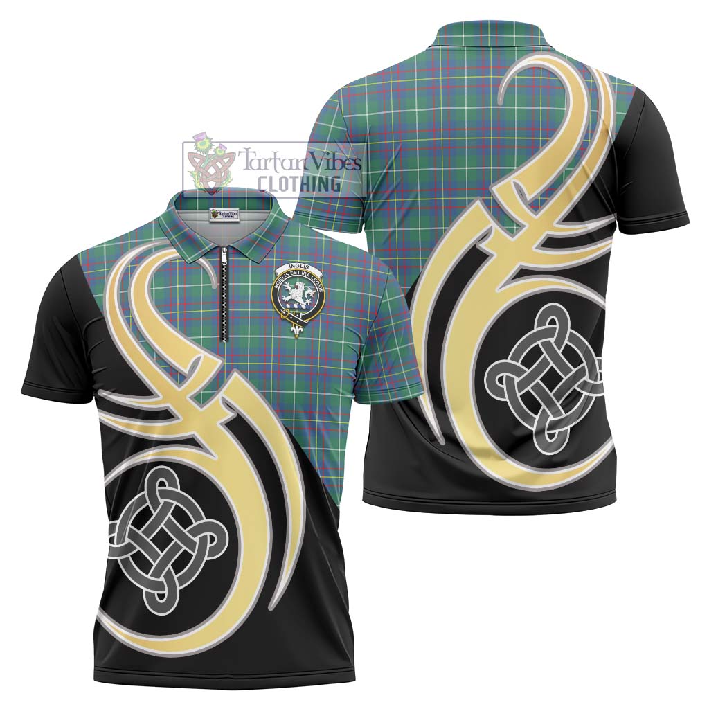 Tartan Vibes Clothing Inglis Ancient Tartan Zipper Polo Shirt with Family Crest and Celtic Symbol Style