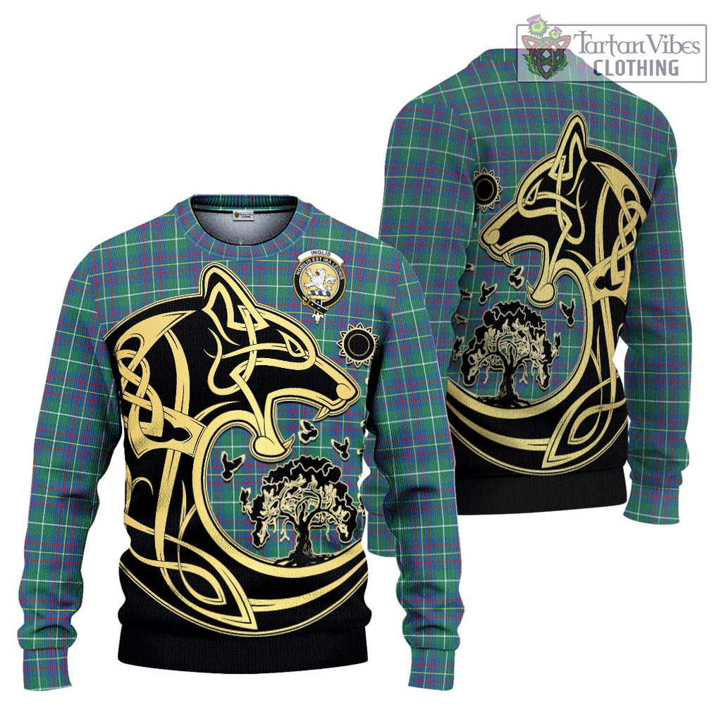 Inglis Ancient Tartan Knitted Sweater with Family Crest Celtic Wolf Style Unisex - Tartan Vibes Clothing