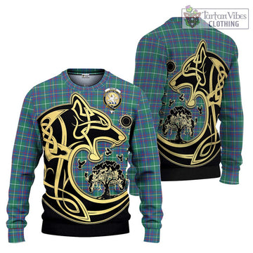 Inglis Ancient Tartan Ugly Sweater with Family Crest Celtic Wolf Style