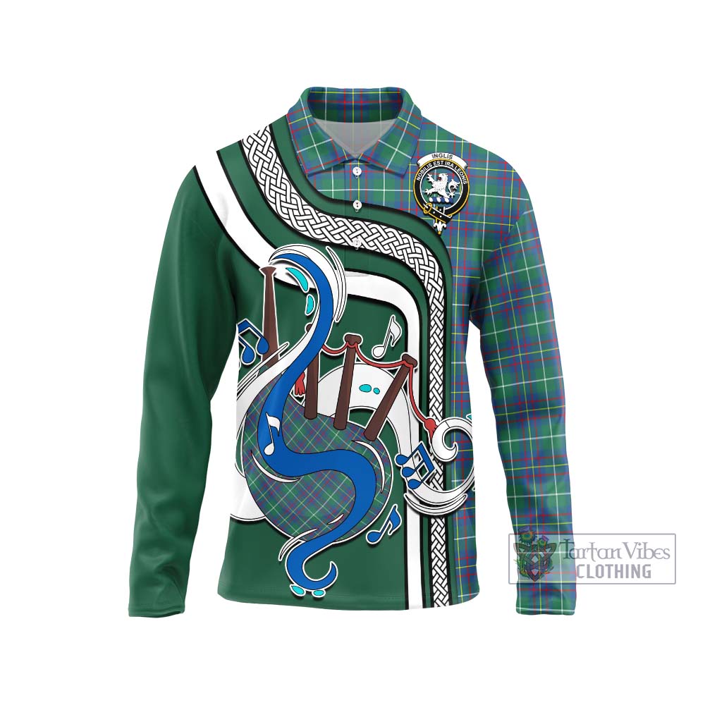 Tartan Vibes Clothing Inglis Ancient Tartan Long Sleeve Polo Shirt with Epic Bagpipe Style