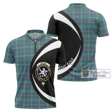 Inglis Ancient Tartan Zipper Polo Shirt with Family Crest Circle Style