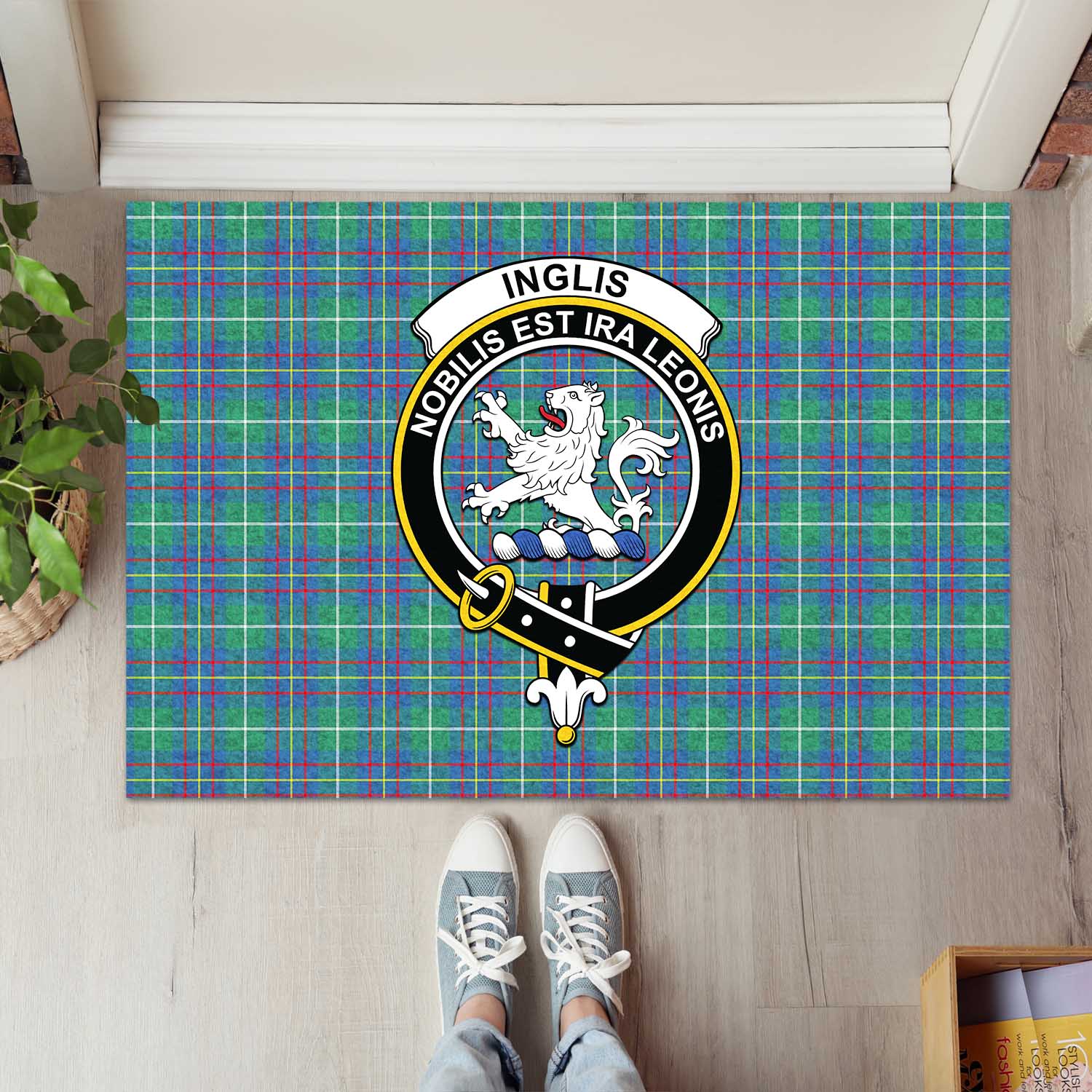 Inglis Ancient Tartan Door Mat with Family Crest - Tartanvibesclothing