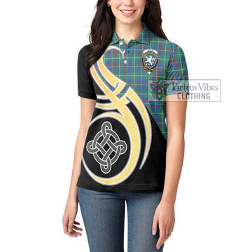 Inglis Ancient Tartan Women's Polo Shirt with Family Crest and Celtic Symbol Style