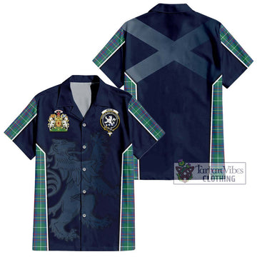 Inglis Ancient Tartan Short Sleeve Button Shirt with Family Crest and Lion Rampant Vibes Sport Style