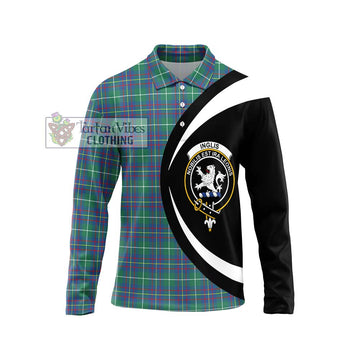 Inglis Ancient Tartan Long Sleeve Polo Shirt with Family Crest Circle Style