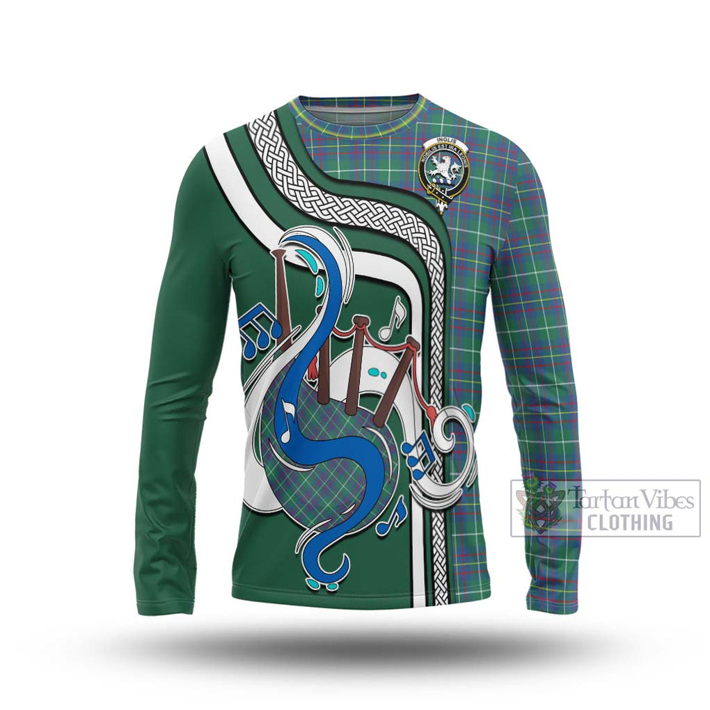 Tartan Vibes Clothing Inglis Ancient Tartan Long Sleeve T-Shirt with Epic Bagpipe Style