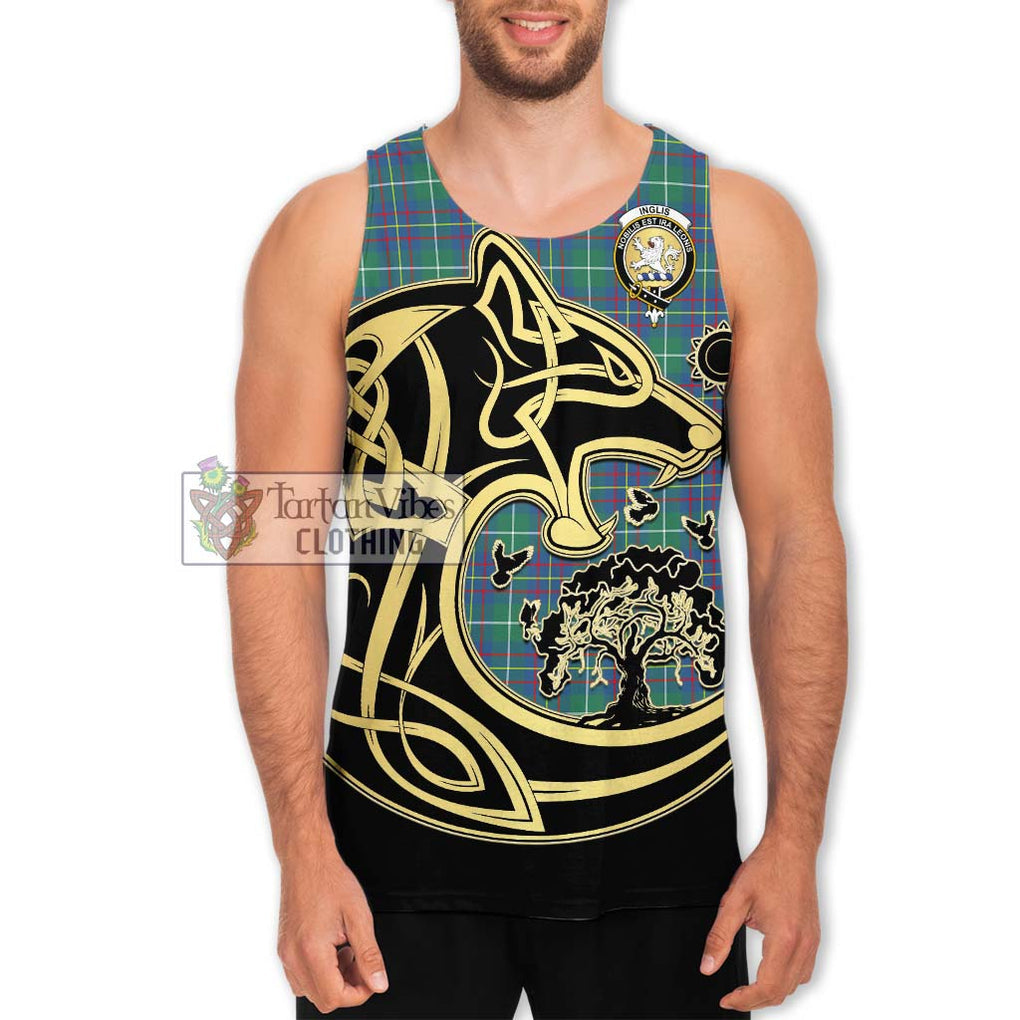 Inglis Ancient Tartan Men's Tank Top with Family Crest Celtic Wolf Style Men - Tartan Vibes Clothing