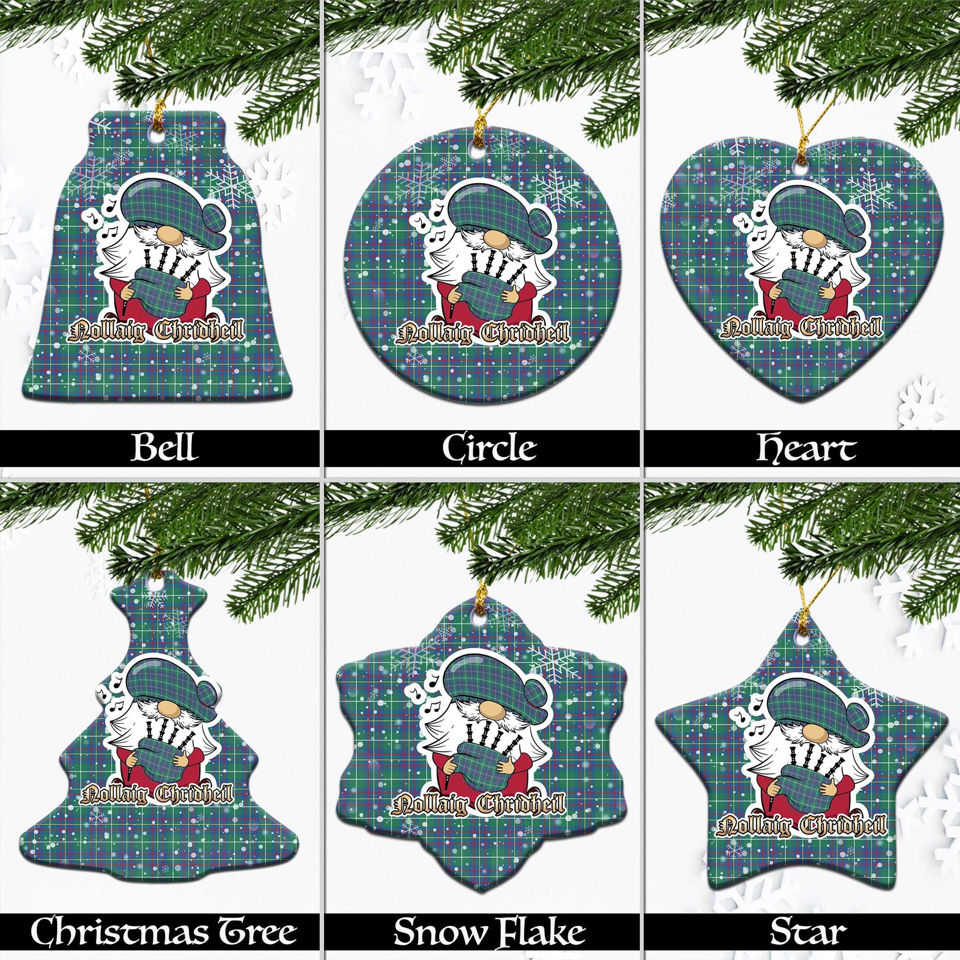 Inglis Ancient Tartan Christmas Ornaments with Scottish Gnome Playing Bagpipes Ceramic - Tartanvibesclothing