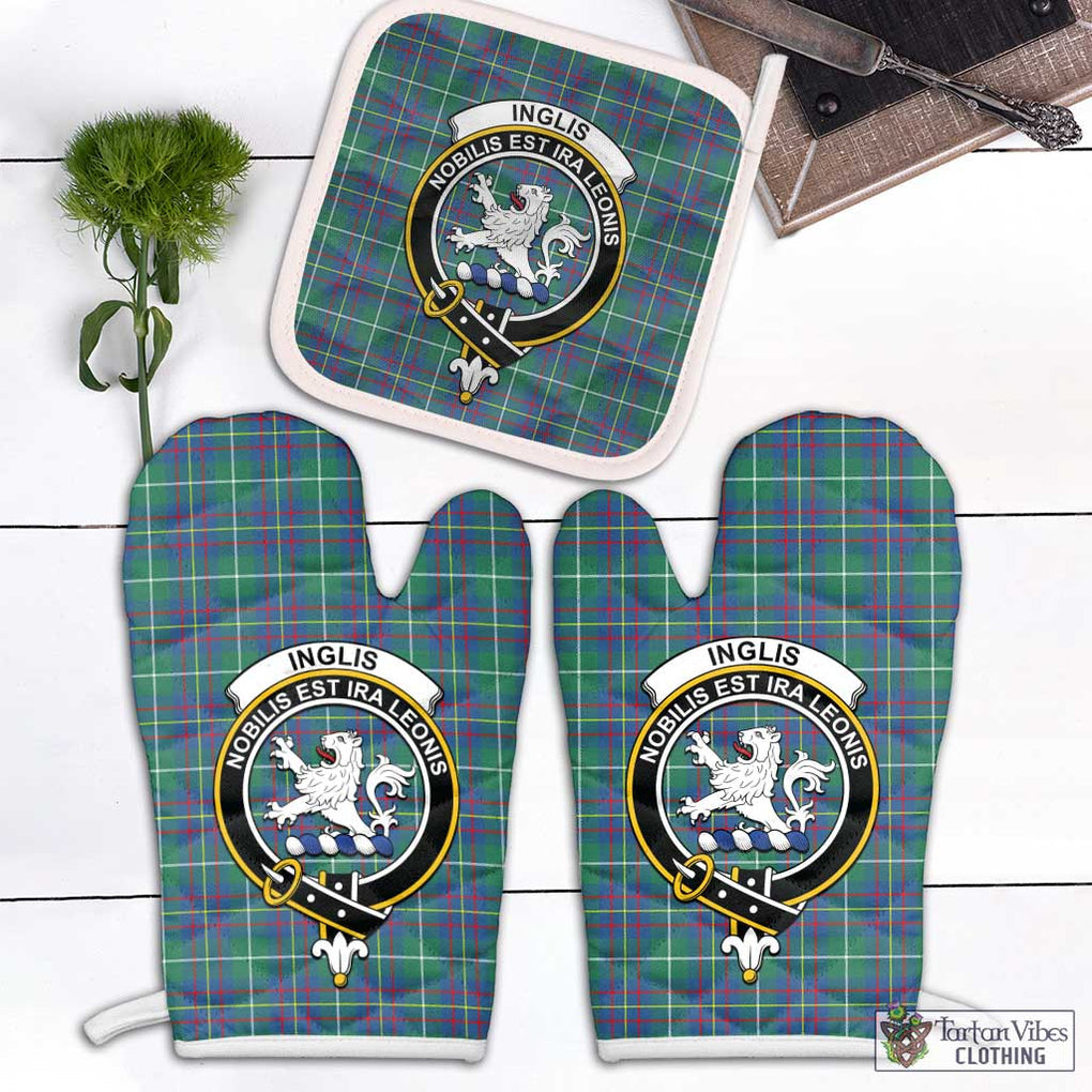 Inglis Ancient Tartan Combo Oven Mitt & Pot-Holder with Family Crest Combo 1 Oven Mitt & 1 Pot-Holder White - Tartan Vibes Clothing