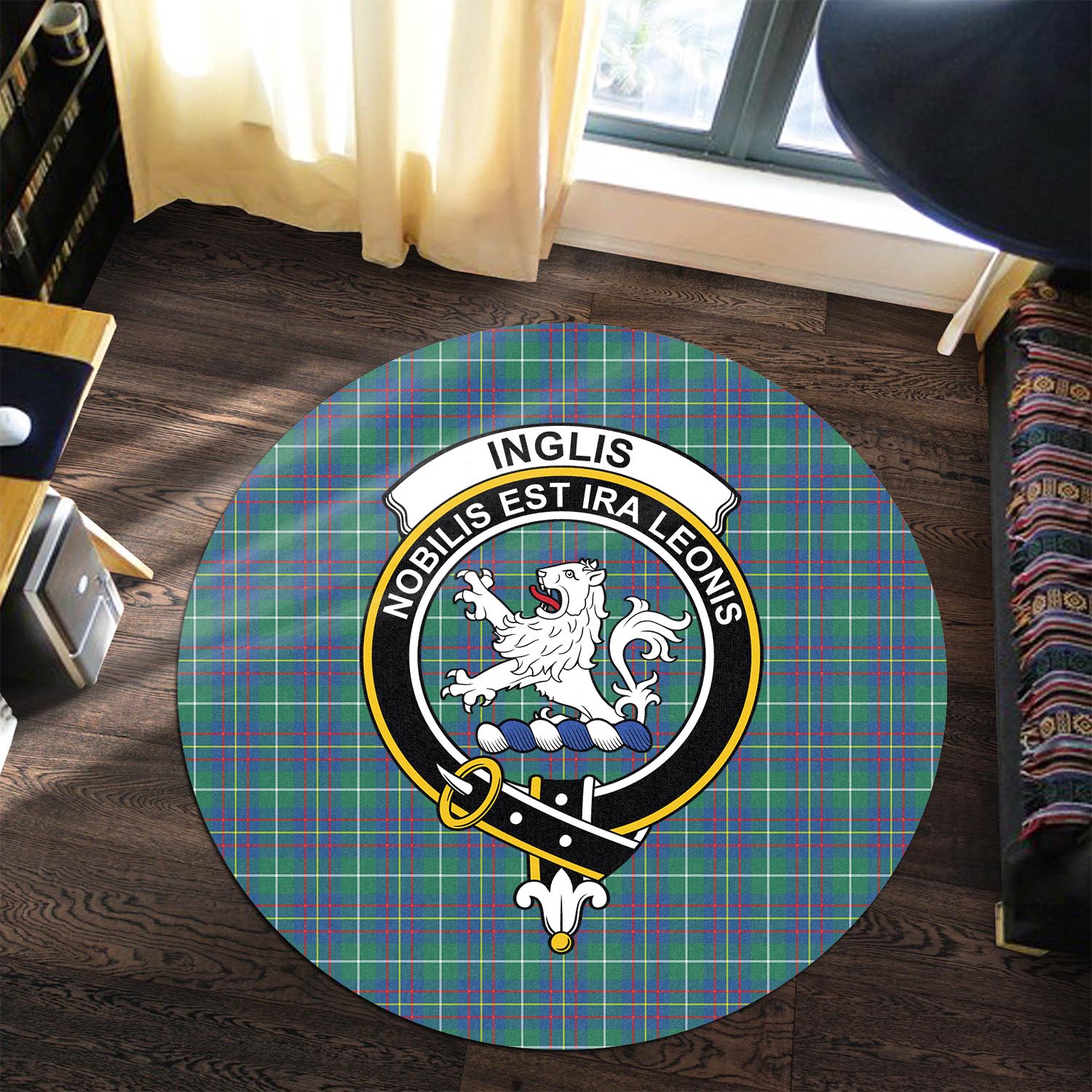 inglis-ancient-tartan-round-rug-with-family-crest