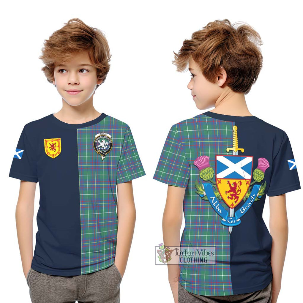 Tartan Vibes Clothing Inglis Ancient Tartan Kid T-Shirt with Scottish Lion Royal Arm Half Style