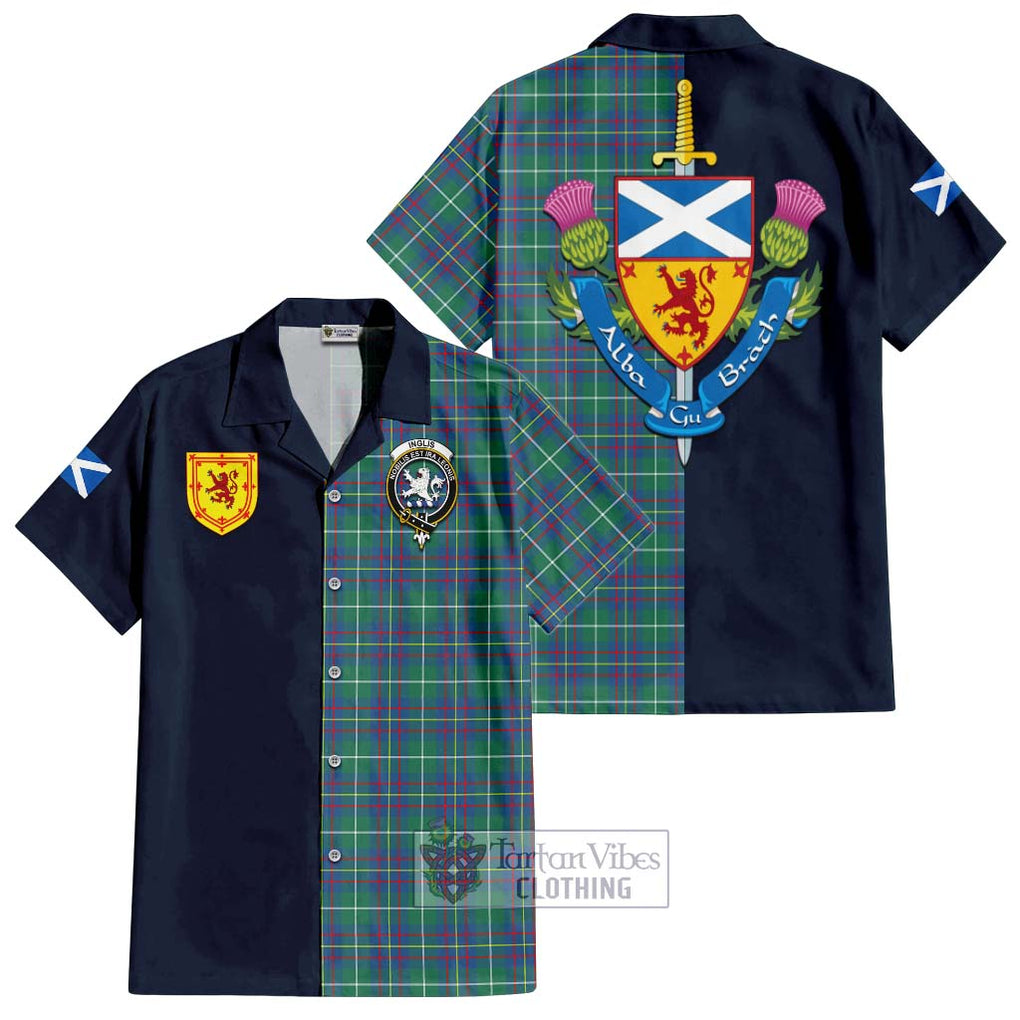 Tartan Vibes Clothing Inglis Ancient Tartan Short Sleeve Button Shirt with Scottish Lion Royal Arm Half Style