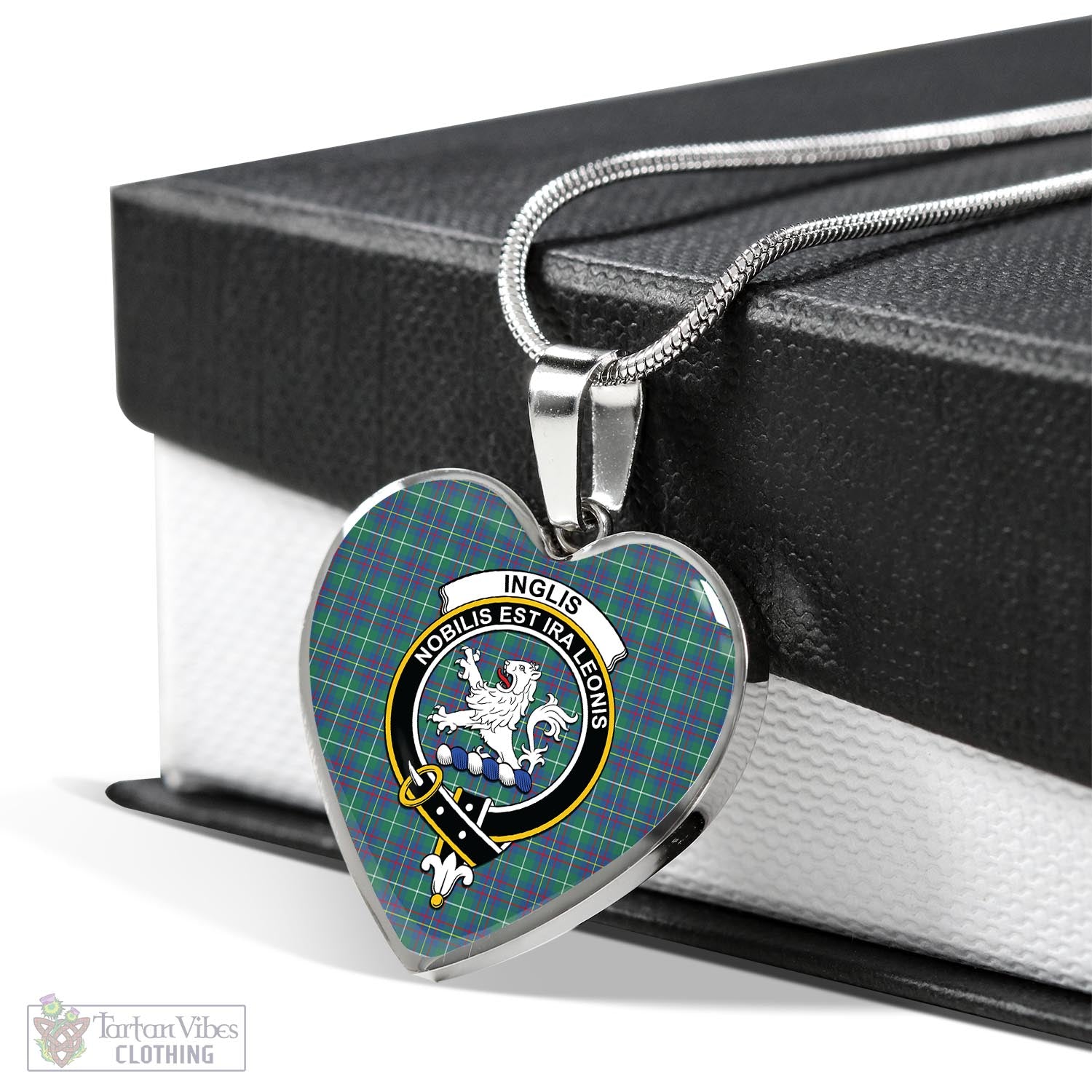 Tartan Vibes Clothing Inglis Ancient Tartan Heart Necklace with Family Crest