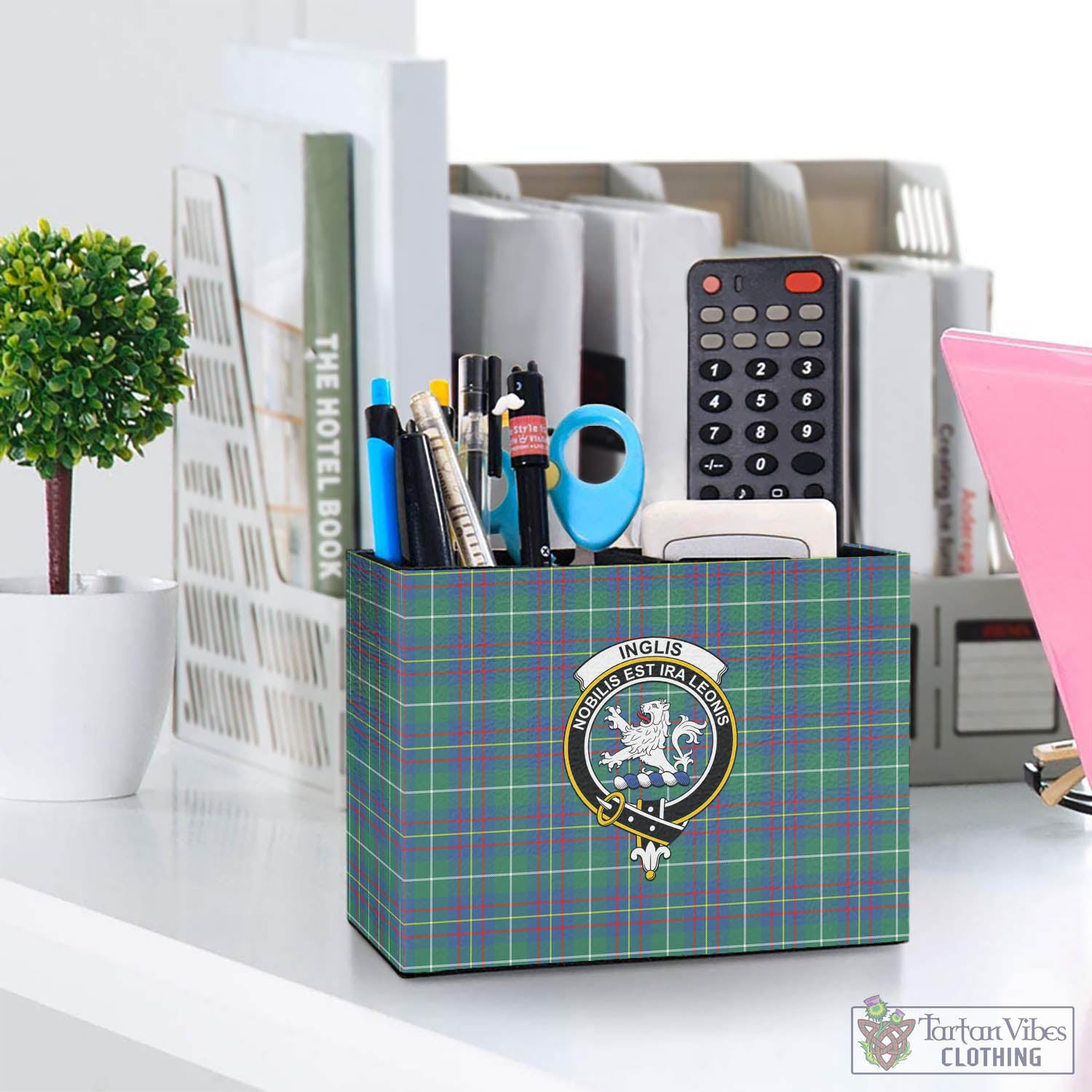 Tartan Vibes Clothing Inglis Ancient Tartan Pen Holder with Family Crest