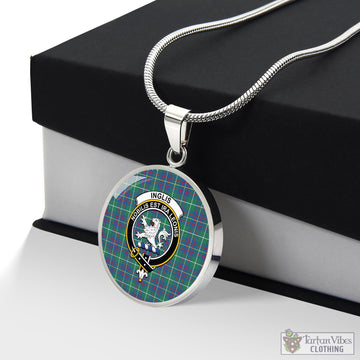 Inglis Ancient Tartan Circle Necklace with Family Crest