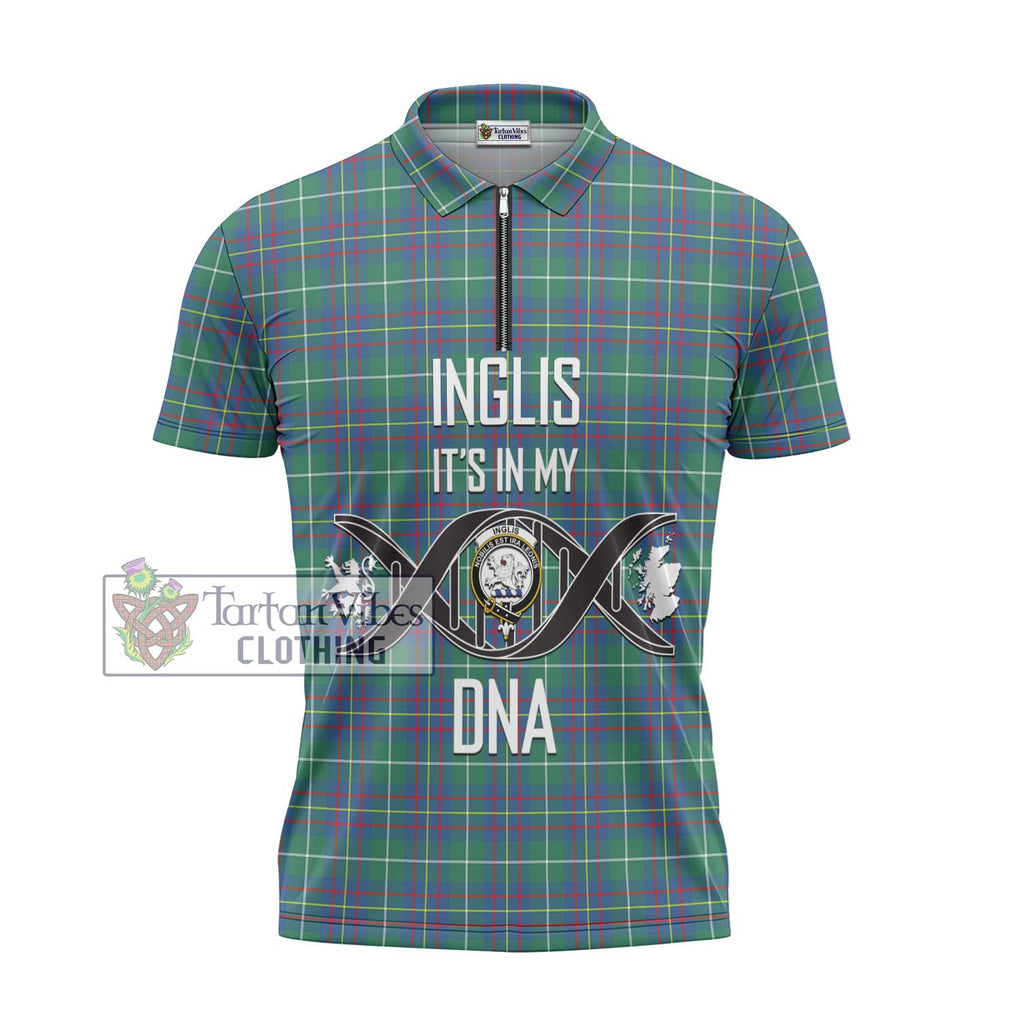 Inglis Ancient Tartan Zipper Polo Shirt with Family Crest DNA In Me Style - Tartanvibesclothing Shop