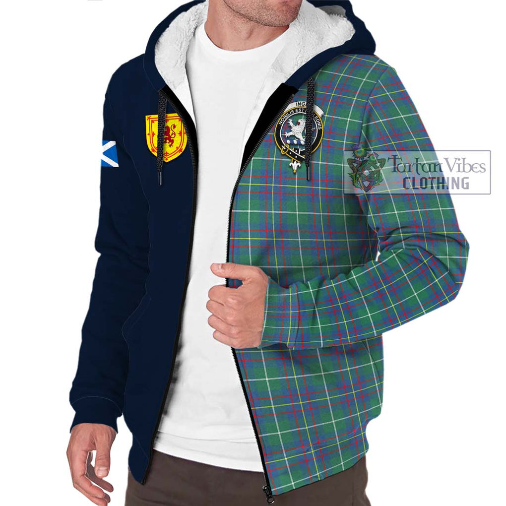 Tartan Vibes Clothing Inglis Ancient Tartan Sherpa Hoodie with Scottish Lion Royal Arm Half Style