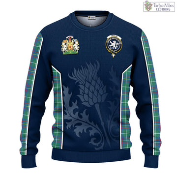 Inglis Ancient Tartan Knitted Sweatshirt with Family Crest and Scottish Thistle Vibes Sport Style