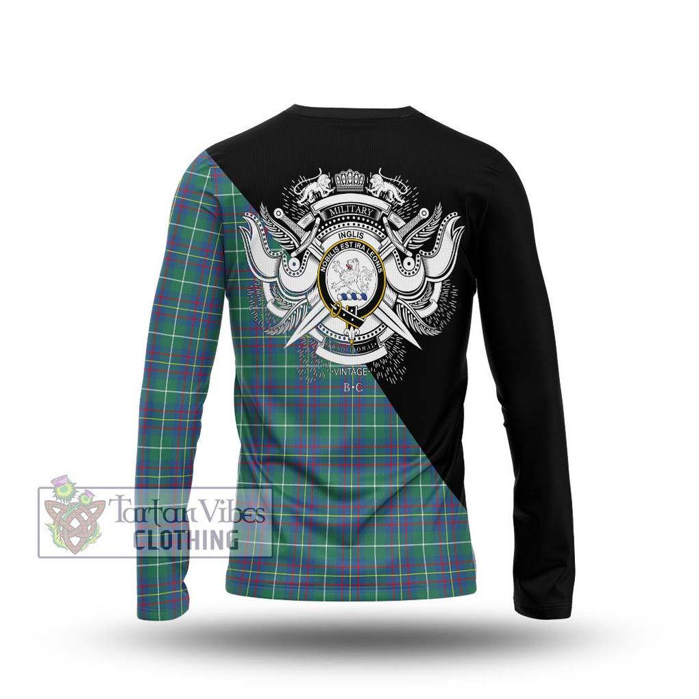 Inglis Ancient Tartan Long Sleeve T-Shirt with Family Crest and Military Logo Style - Tartanvibesclothing Shop