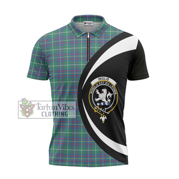 Inglis Ancient Tartan Zipper Polo Shirt with Family Crest Circle Style