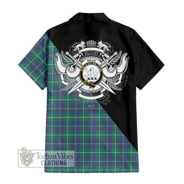 Inglis Ancient Tartan Short Sleeve Button Shirt with Family Crest and Military Logo Style