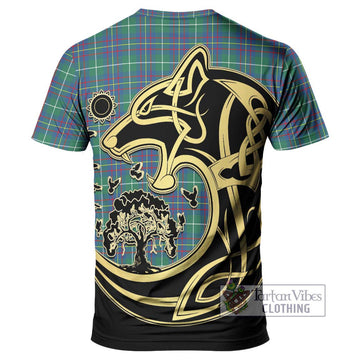 Inglis Ancient Tartan T-Shirt with Family Crest Celtic Wolf Style