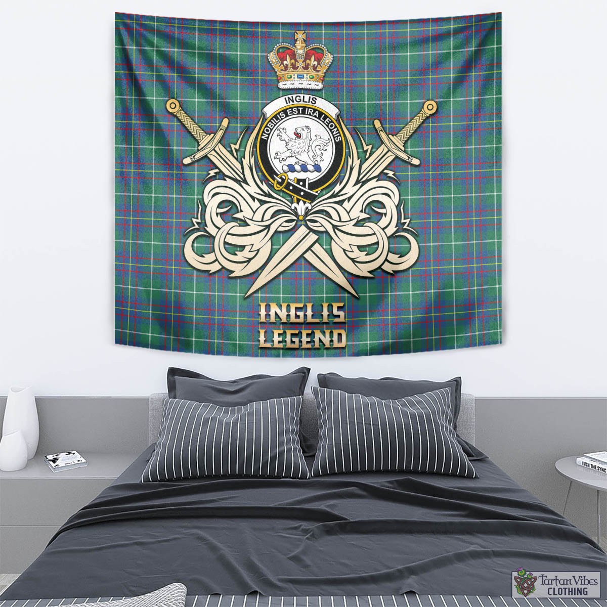 Tartan Vibes Clothing Inglis Ancient Tartan Tapestry with Clan Crest and the Golden Sword of Courageous Legacy