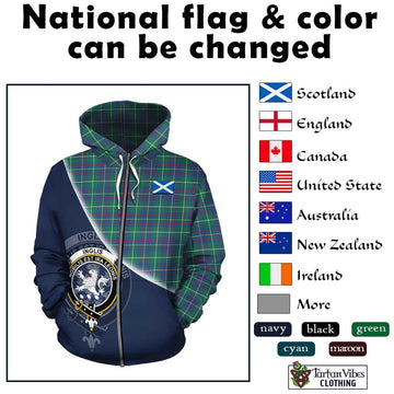 Inglis Ancient Tartan Hoodie with Personalised National Flag and Family Crest Half Style