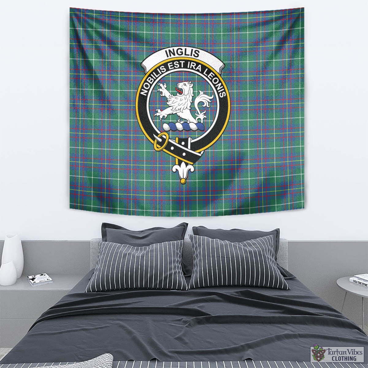 Tartan Vibes Clothing Inglis Ancient Tartan Tapestry Wall Hanging and Home Decor for Room with Family Crest