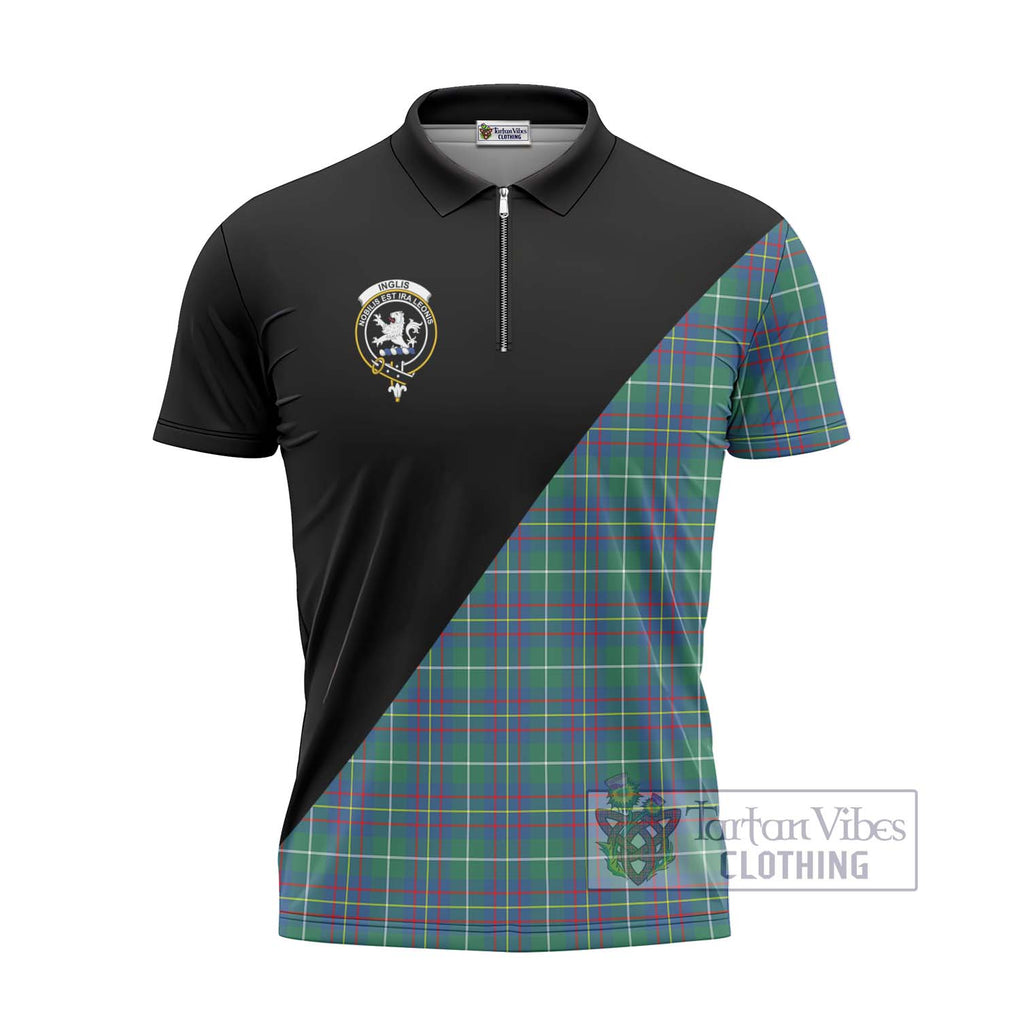 Inglis Ancient Tartan Zipper Polo Shirt with Family Crest and Military Logo Style - Tartanvibesclothing Shop