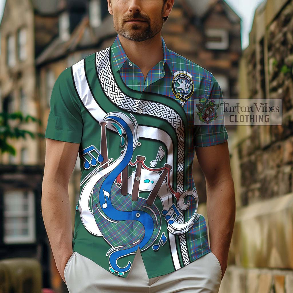 Inglis Ancient Tartan Short Sleeve Button Shirt with Epic Bagpipe Style - Tartanvibesclothing Shop