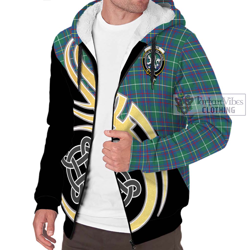 Inglis Ancient Tartan Sherpa Hoodie with Family Crest and Celtic Symbol Style - Tartan Vibes Clothing