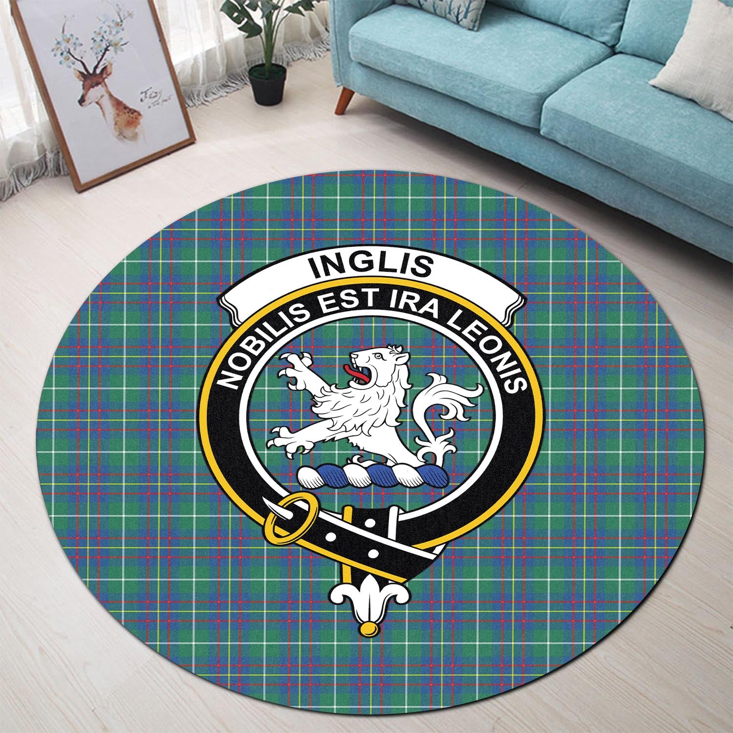 inglis-ancient-tartan-round-rug-with-family-crest