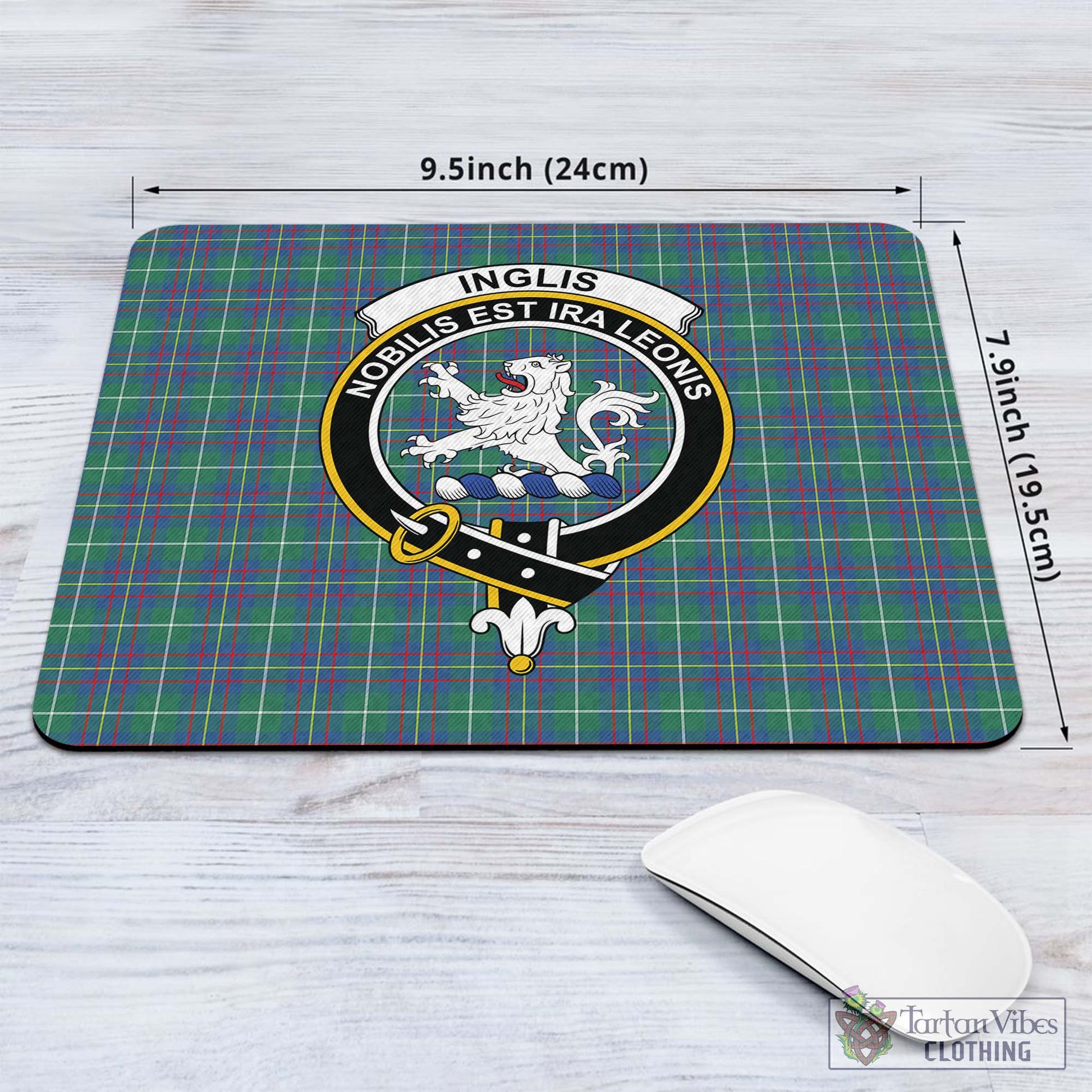 Tartan Vibes Clothing Inglis Ancient Tartan Mouse Pad with Family Crest