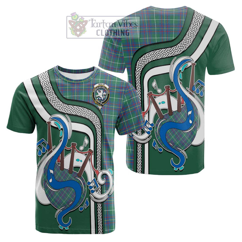 Tartan Vibes Clothing Inglis Ancient Tartan Cotton T-shirt with Epic Bagpipe Style