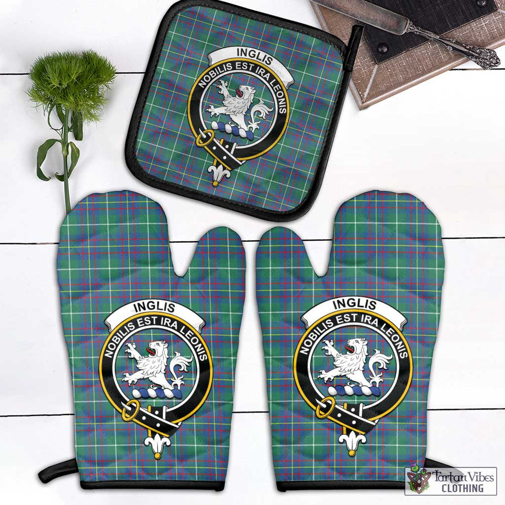 Inglis Ancient Tartan Combo Oven Mitt & Pot-Holder with Family Crest Combo 1 Oven Mitt & 1 Pot-Holder Black - Tartan Vibes Clothing