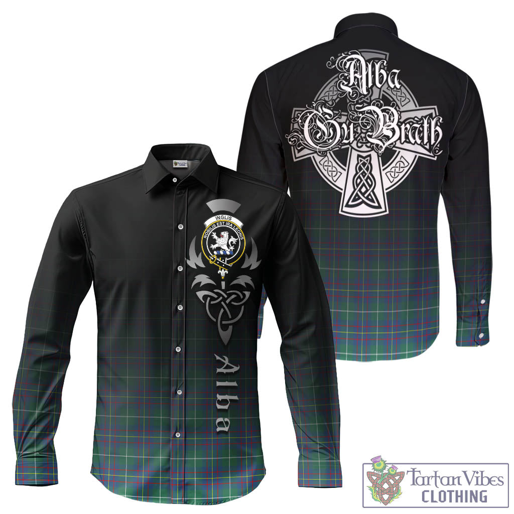 Tartan Vibes Clothing Inglis Ancient Tartan Long Sleeve Button Up Featuring Alba Gu Brath Family Crest Celtic Inspired