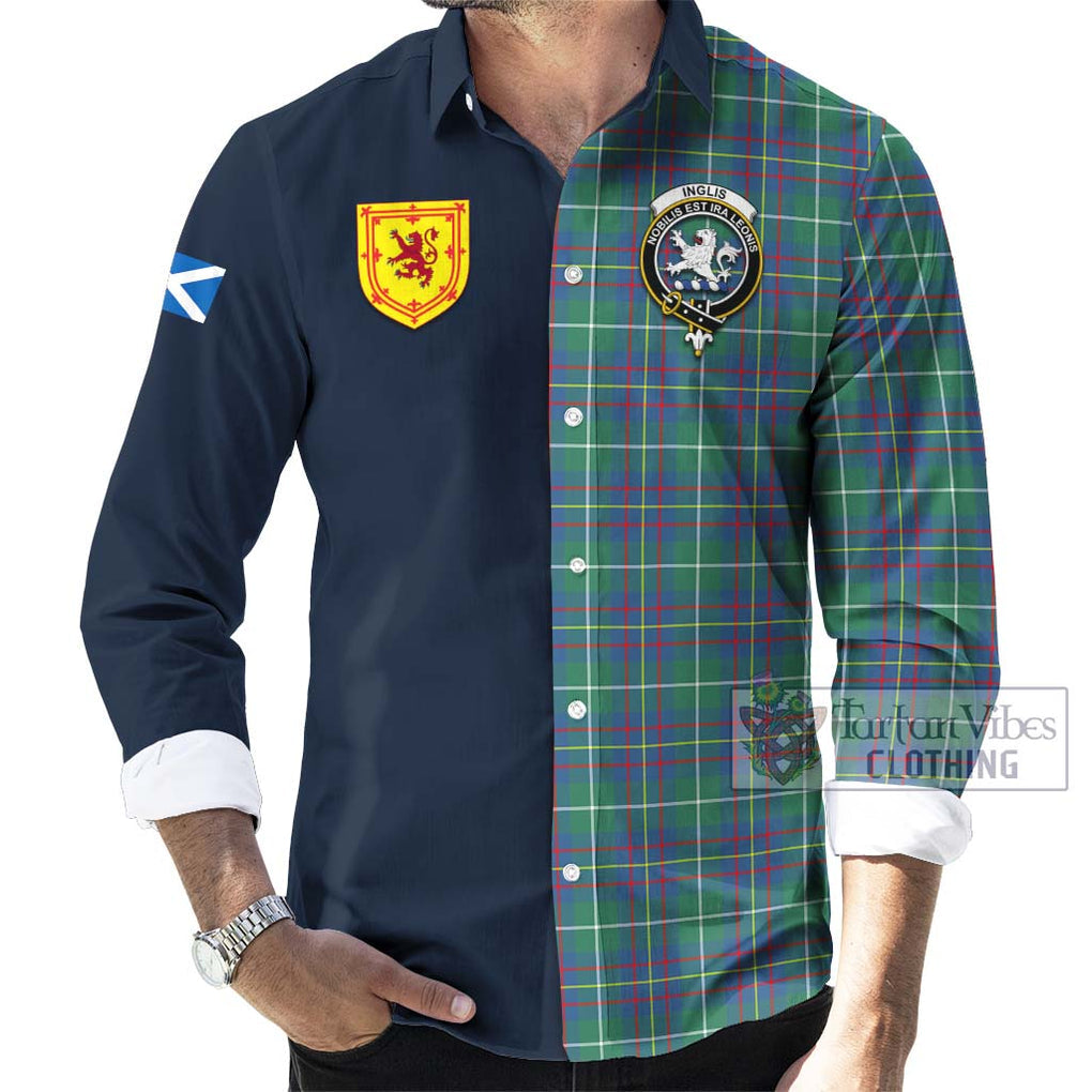 Tartan Vibes Clothing Inglis Ancient Tartan Long Sleeve Button Shirt with Scottish Lion Royal Arm Half Style