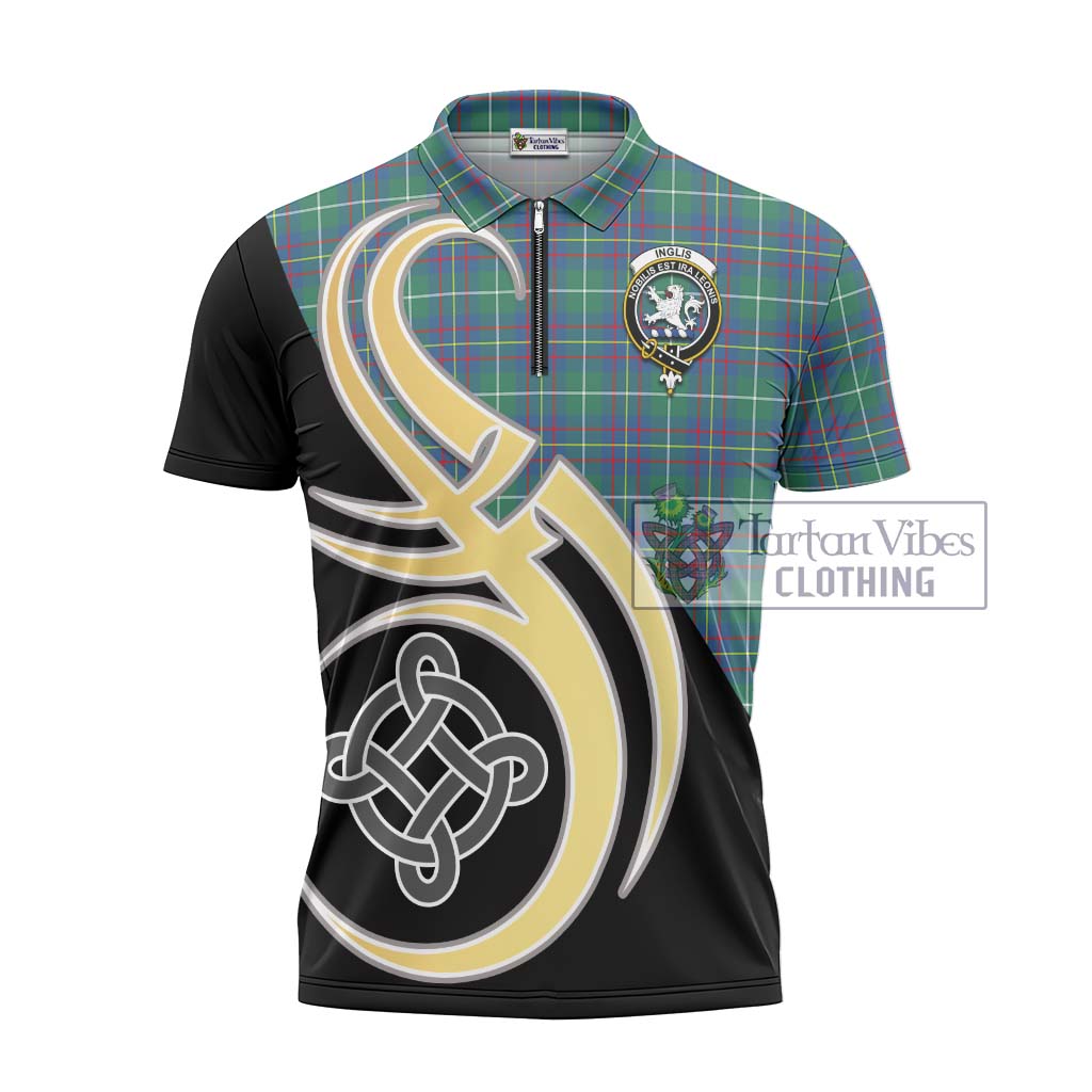 Tartan Vibes Clothing Inglis Ancient Tartan Zipper Polo Shirt with Family Crest and Celtic Symbol Style