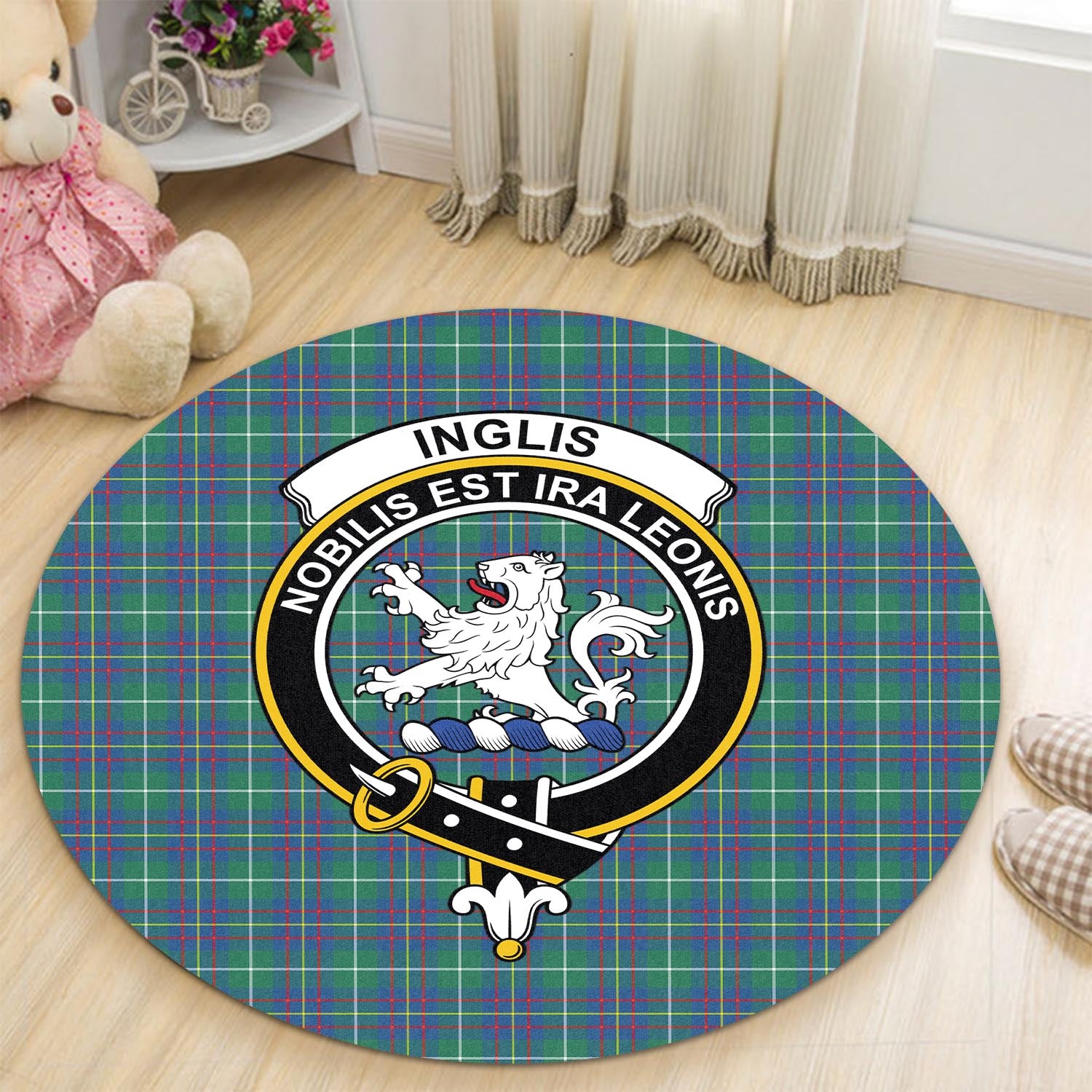 inglis-ancient-tartan-round-rug-with-family-crest