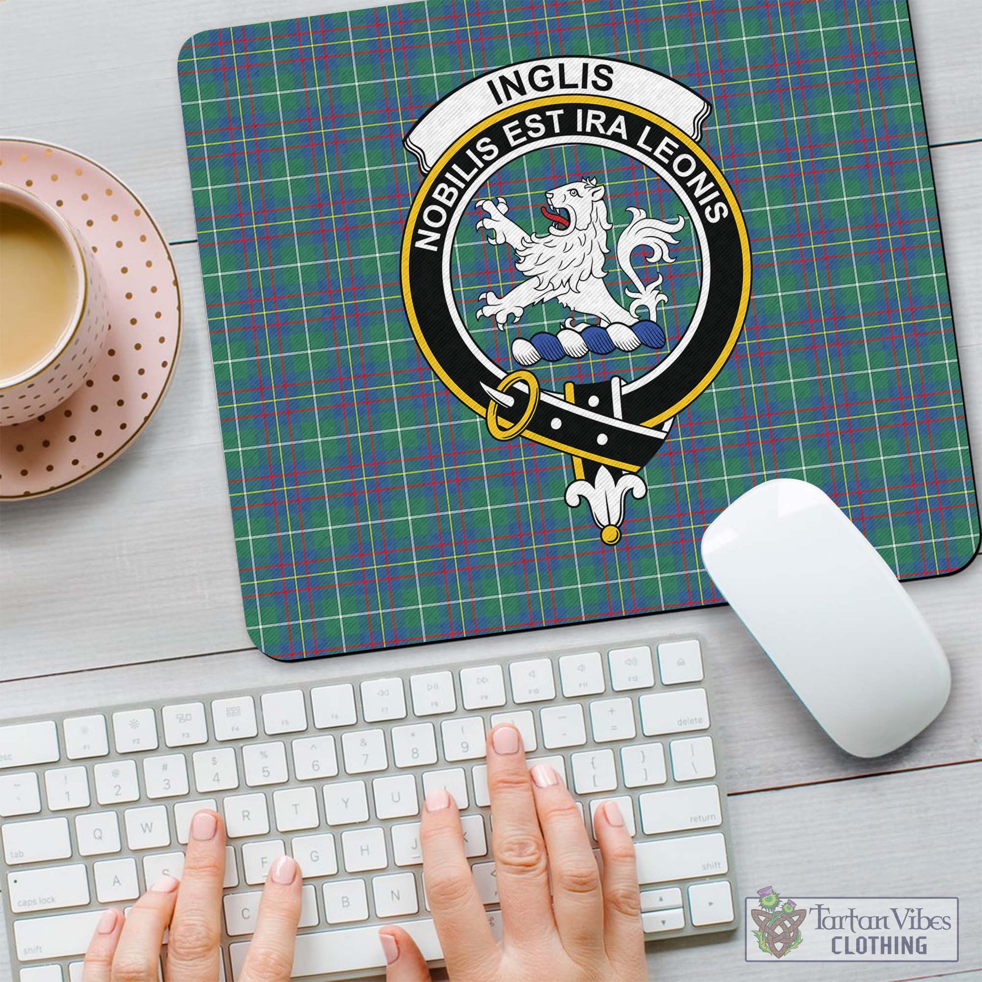 Tartan Vibes Clothing Inglis Ancient Tartan Mouse Pad with Family Crest