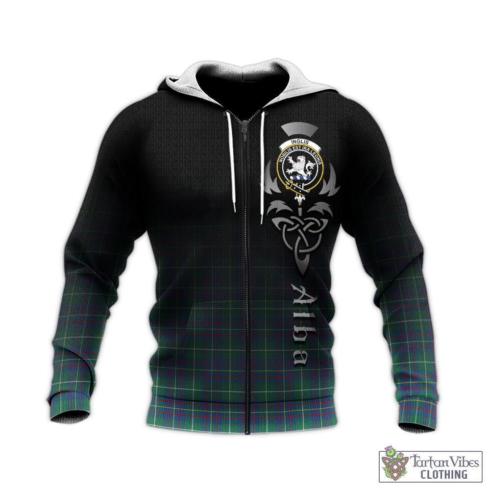 Tartan Vibes Clothing Inglis Ancient Tartan Knitted Hoodie Featuring Alba Gu Brath Family Crest Celtic Inspired